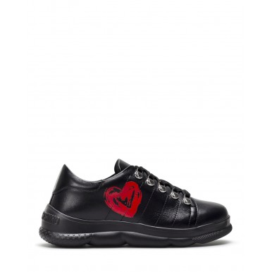 Scarpe Sneakers Donna LOVE MOSCHINO JA15504 Nappa Nero Pelle Cuore