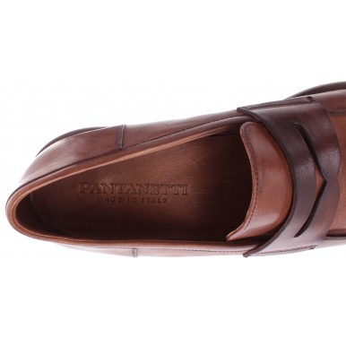 Men's Loafers Shoes PANTANETTI 13432F Guelfo Marrone Leather Brown