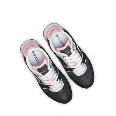 Scarpe Donna Sneakers TRUSSARDI Berberis Mix Black Pi Pelle Nera