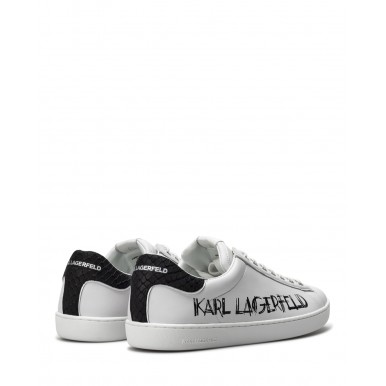 Scarpe Uomo Sneakers KARL LAGERFELD KL51526 010 White Black Pelle Bianca