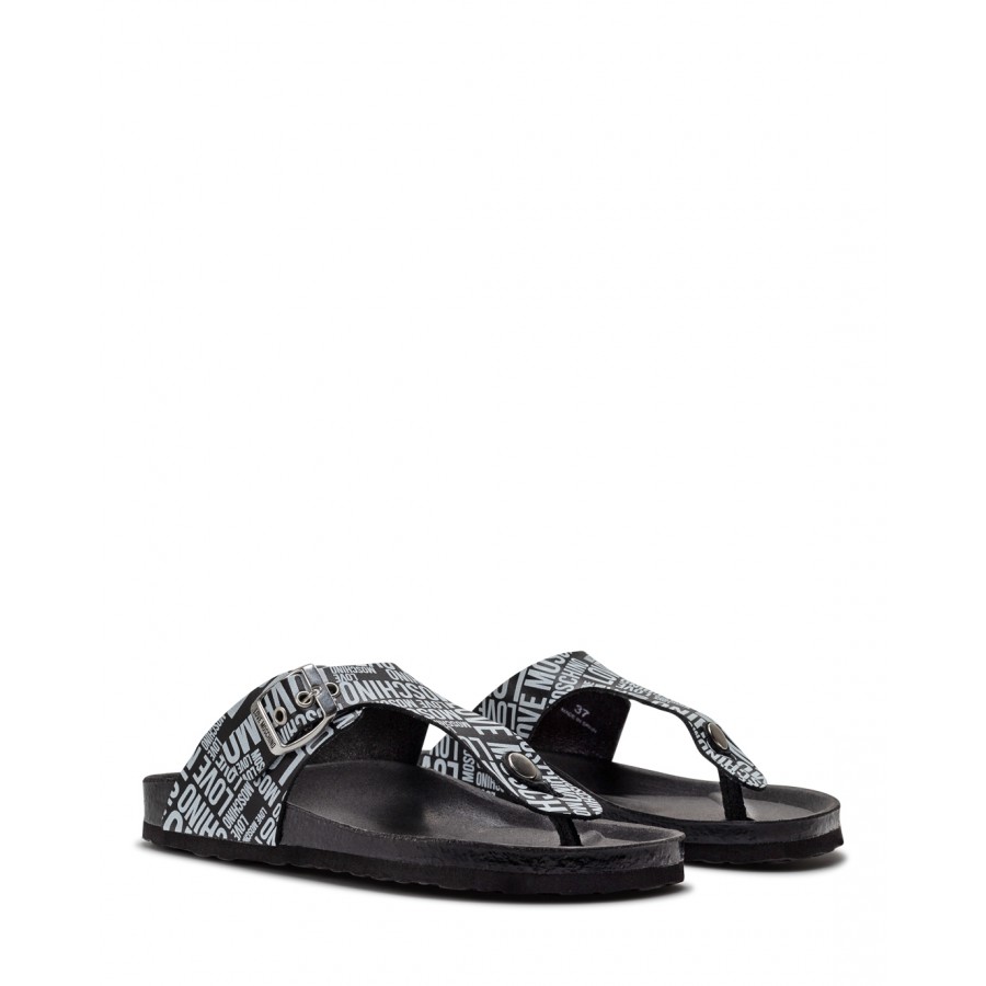 Strait thong date Tactile sense Women's Sandals Slippers LOVE MOSCHINO JA28133 Logo B/W Black